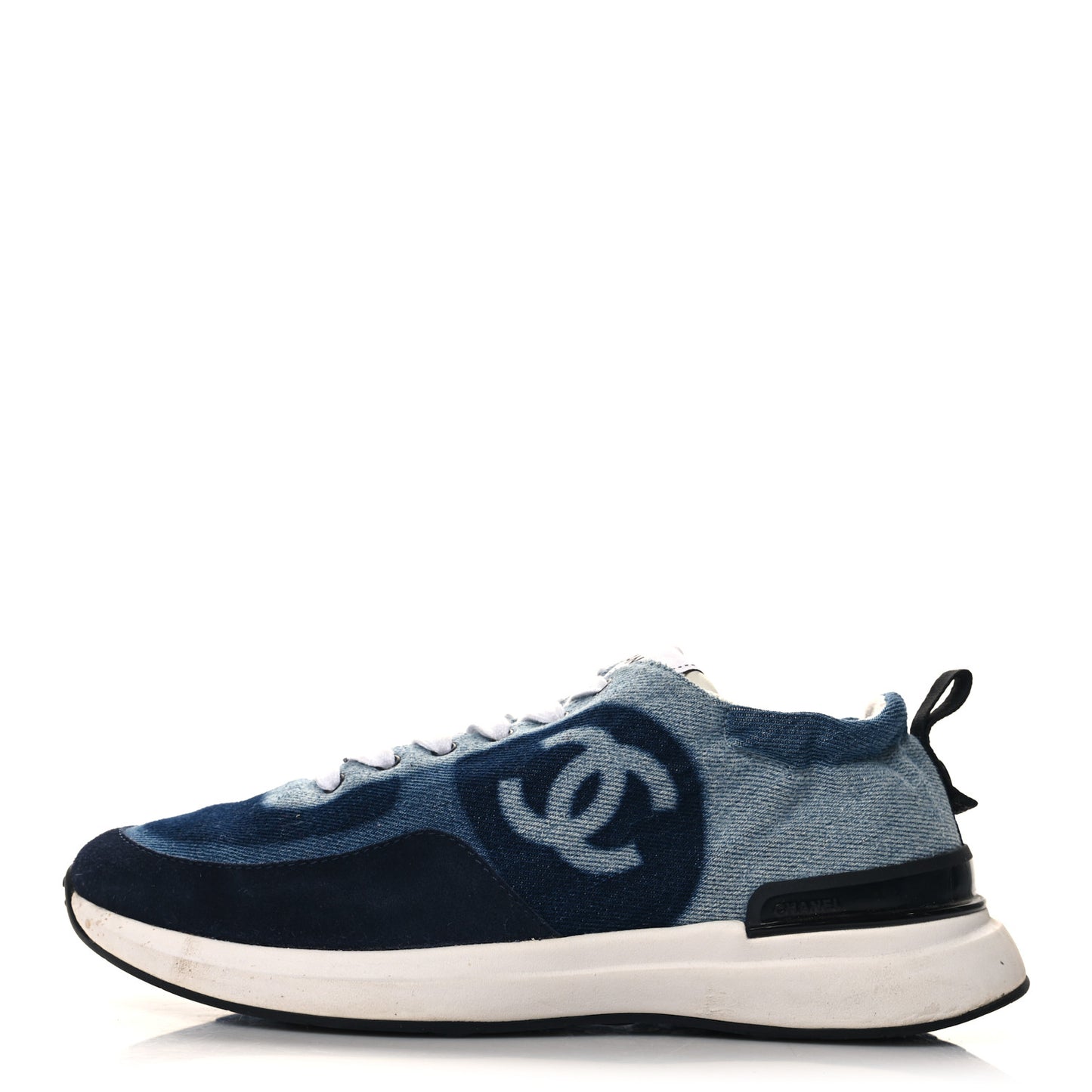 Denim Suede Calfskin Womens CC Sneakers 38.5 Dark Blue