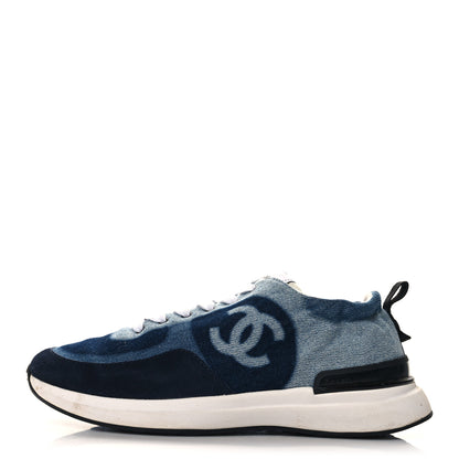 Chanel Denim Suede Calfskin Womens CC Sneakers 38.5 Dark Blue 1 of 8