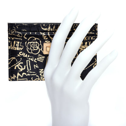 Chanel Calfskin Crocodile Embossed Graffiti 2.55 Cocodile Reissue Card Holder Black Gold 2 of 8