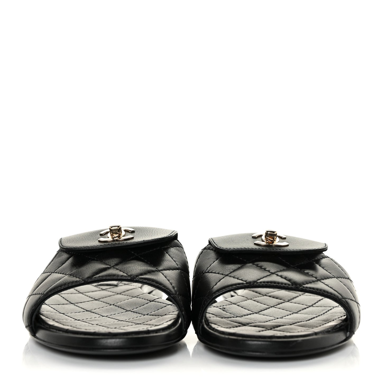 Lambskin Quilted CC Turnlock Sandals 38 Black