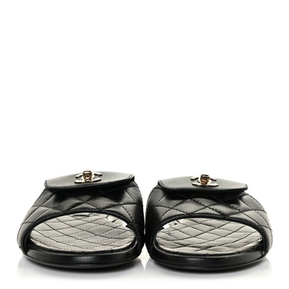 Chanel Lambskin Quilted CC Turnlock Sandals 38 Black 2 of 9