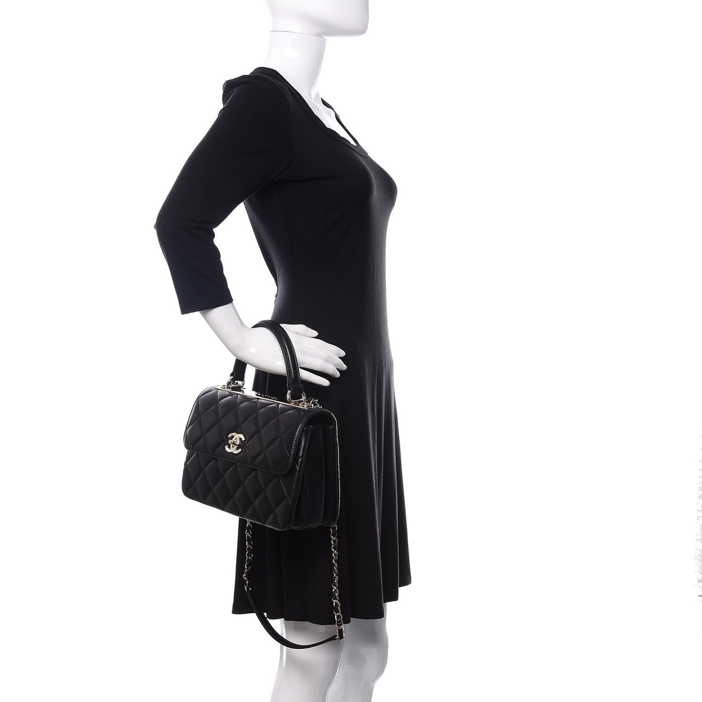 Lambskin Quilted Small Trendy CC Dual Handle Flap Bag Black