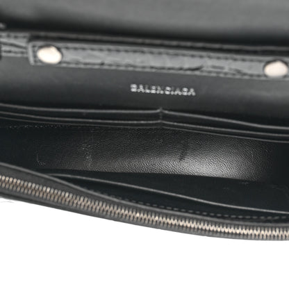 Balenciaga Shiny Calfskin Monochrome Crocodile Embossed Small Hourglass Evening Chain Bag Black 6 of 10