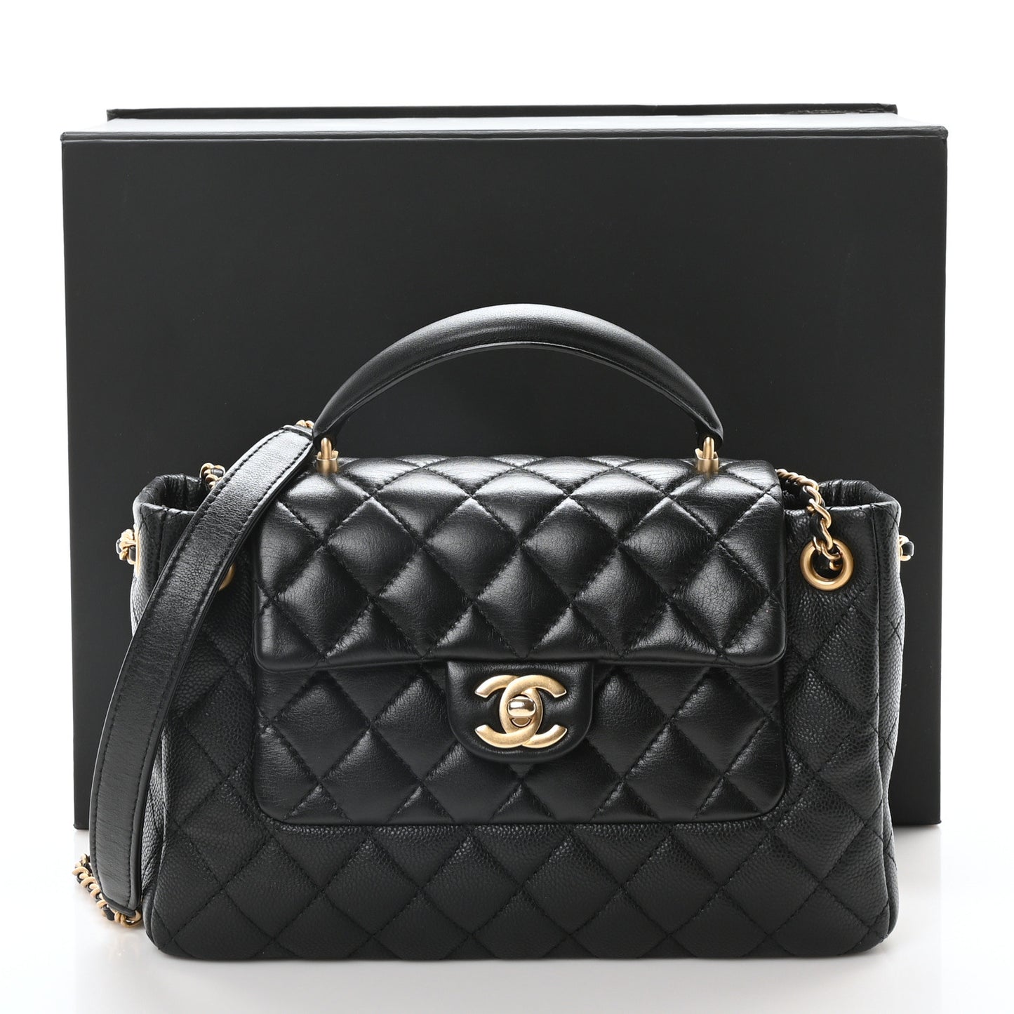 Caviar Calfskin Quilted Small Top Handle Flap Black