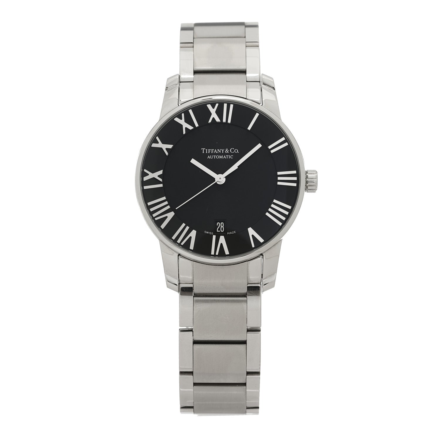 Tiffany Stainless Steel 37mm Atlas 3-Hand Automatic Watch Black 1 of 4