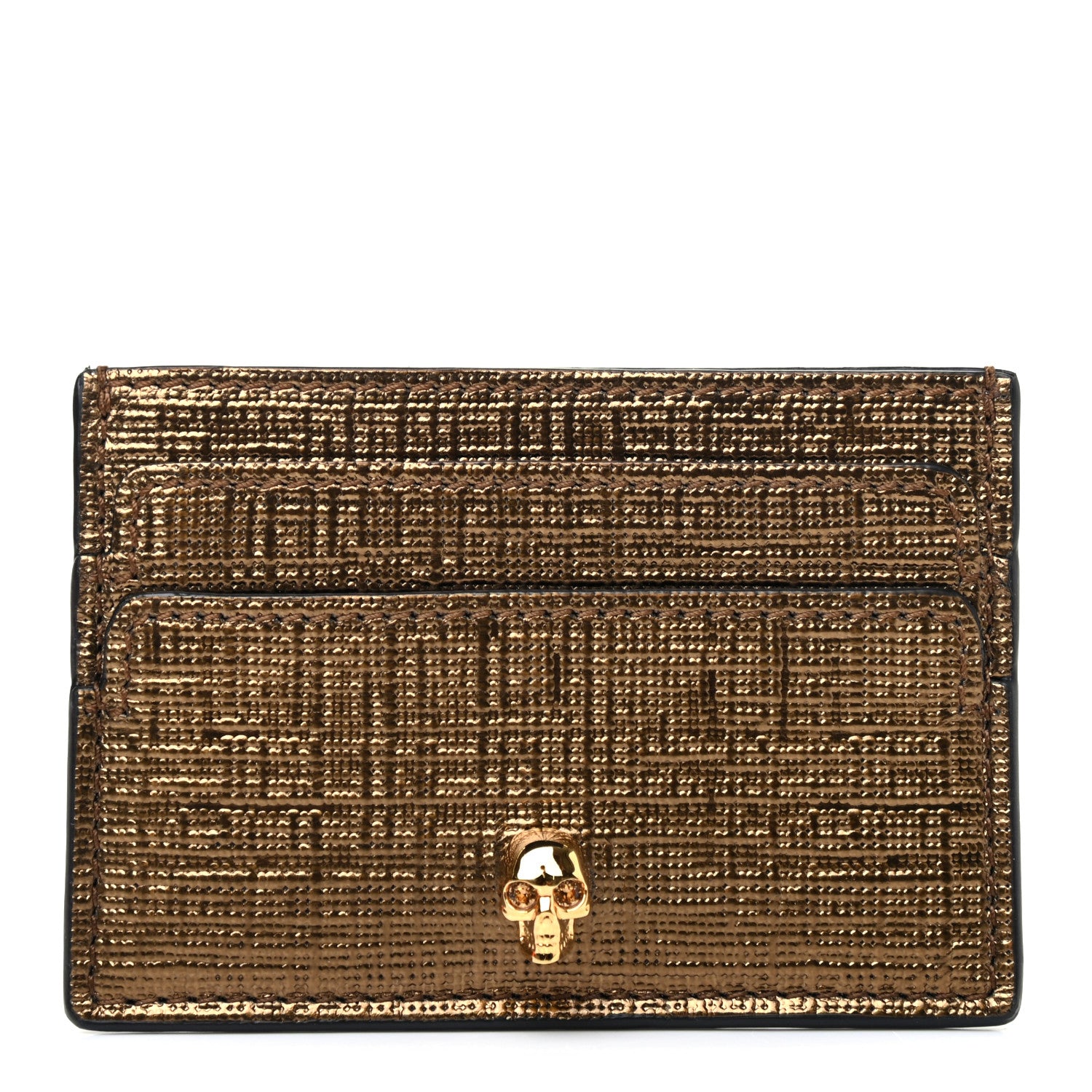 Alexander McQueen Metallic Textured Calfskin Skull Card Holder Gold 1 of 7
