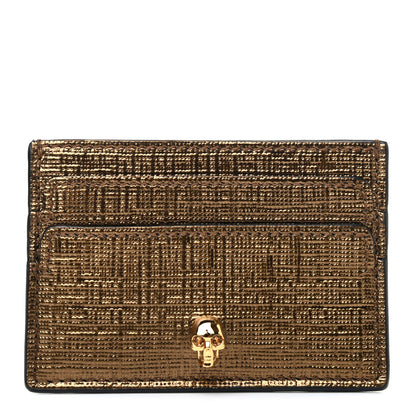 Alexander McQueen Metallic Textured Calfskin Skull Card Holder Gold 1 of 7