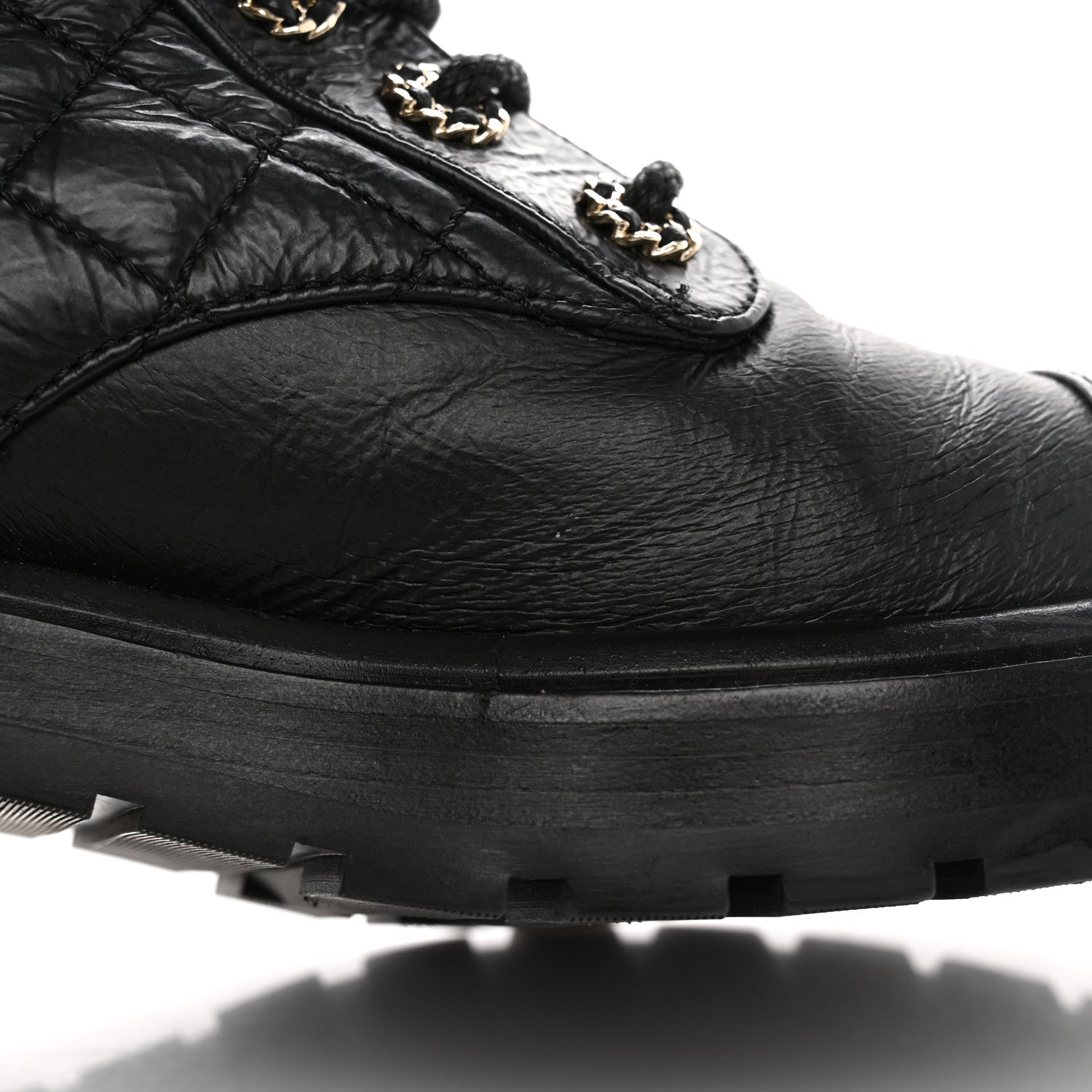 Chanel Shiny Calfskin Quilted Lace Up Combat Boots 35.5 Black 11 of 18