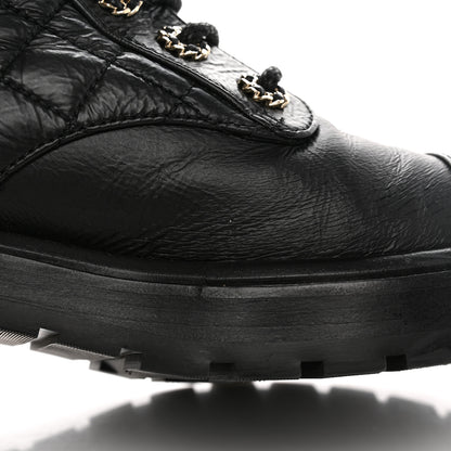 Chanel Shiny Calfskin Quilted Lace Up Combat Boots 35.5 Black 11 of 18