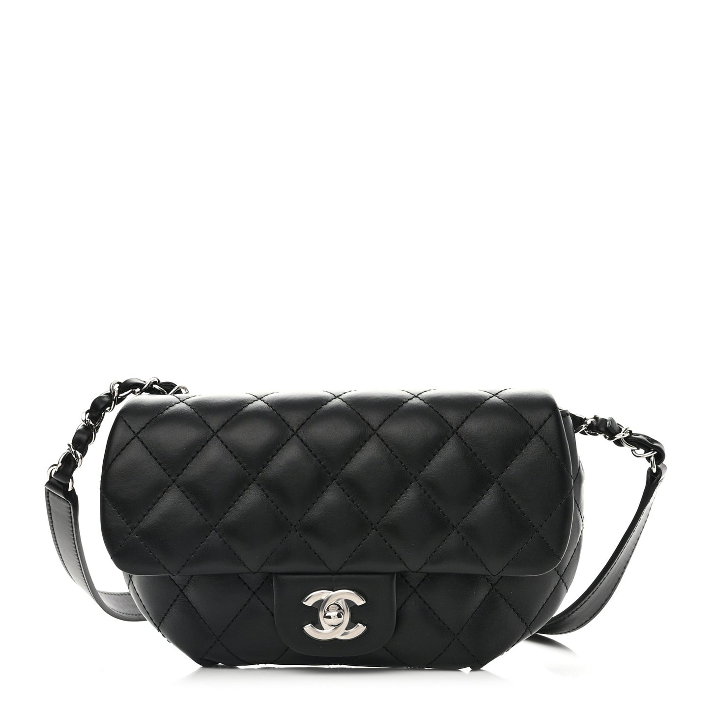 Calfskin Quilted CC Uniform Flap Belt Bag Black
