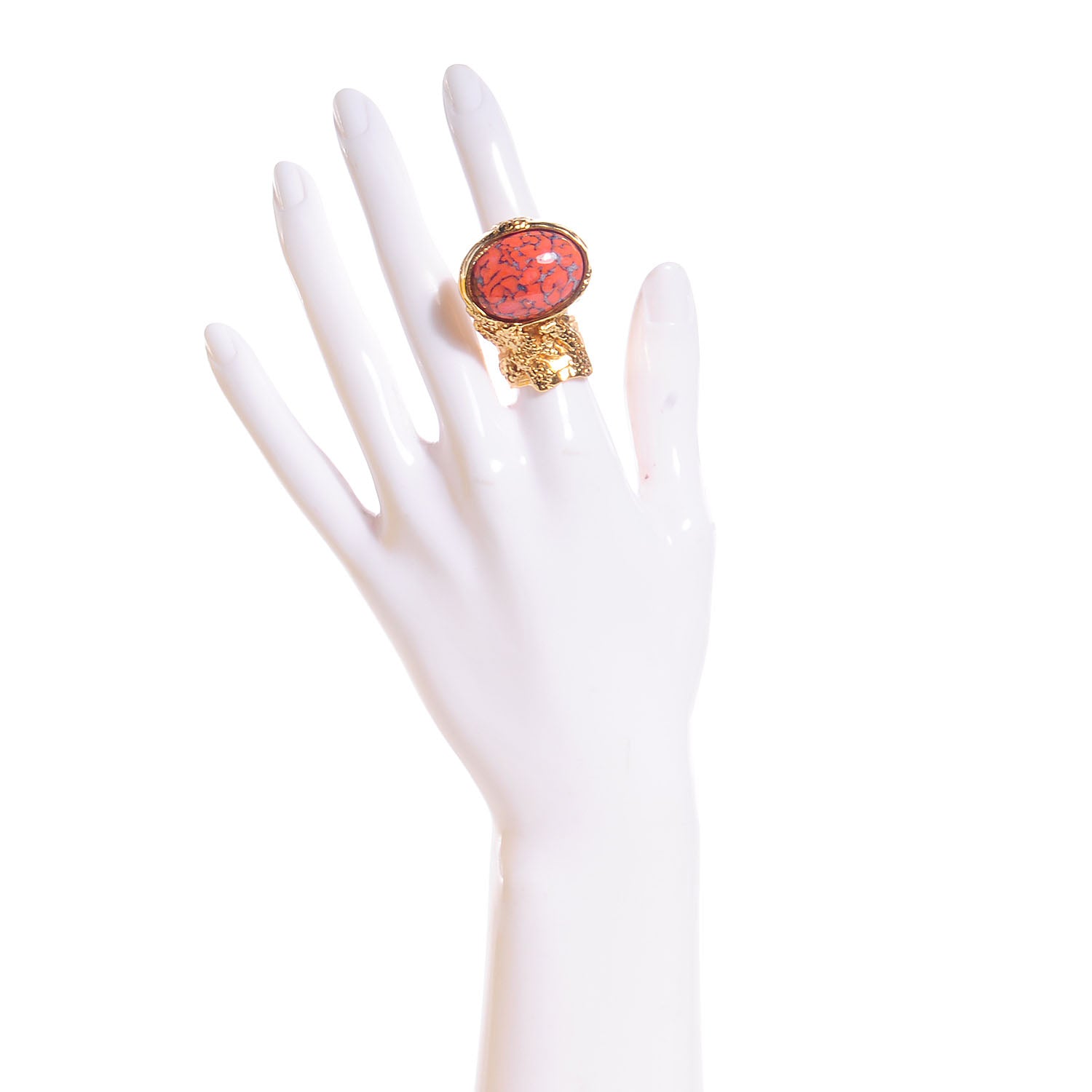 Saint Laurent Glass Cabochon Arty Ovale Ring 6 Gold Coral 2 of 4