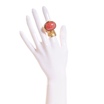 Saint Laurent Glass Cabochon Arty Ovale Ring 6 Gold Coral 2 of 4