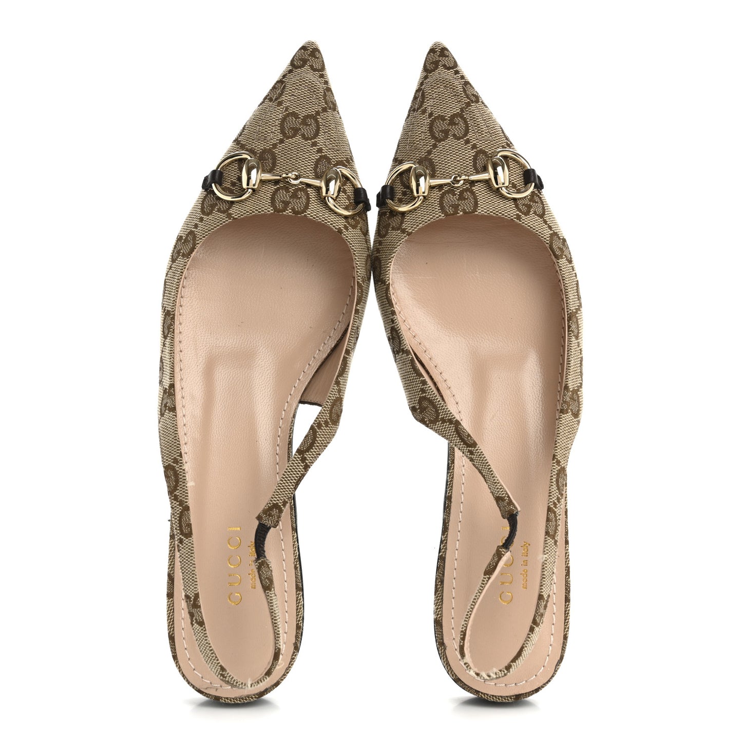 Monogram Horsebit Womens Slingback Ballet Flat 36.5 Beige Ebony Cocoa