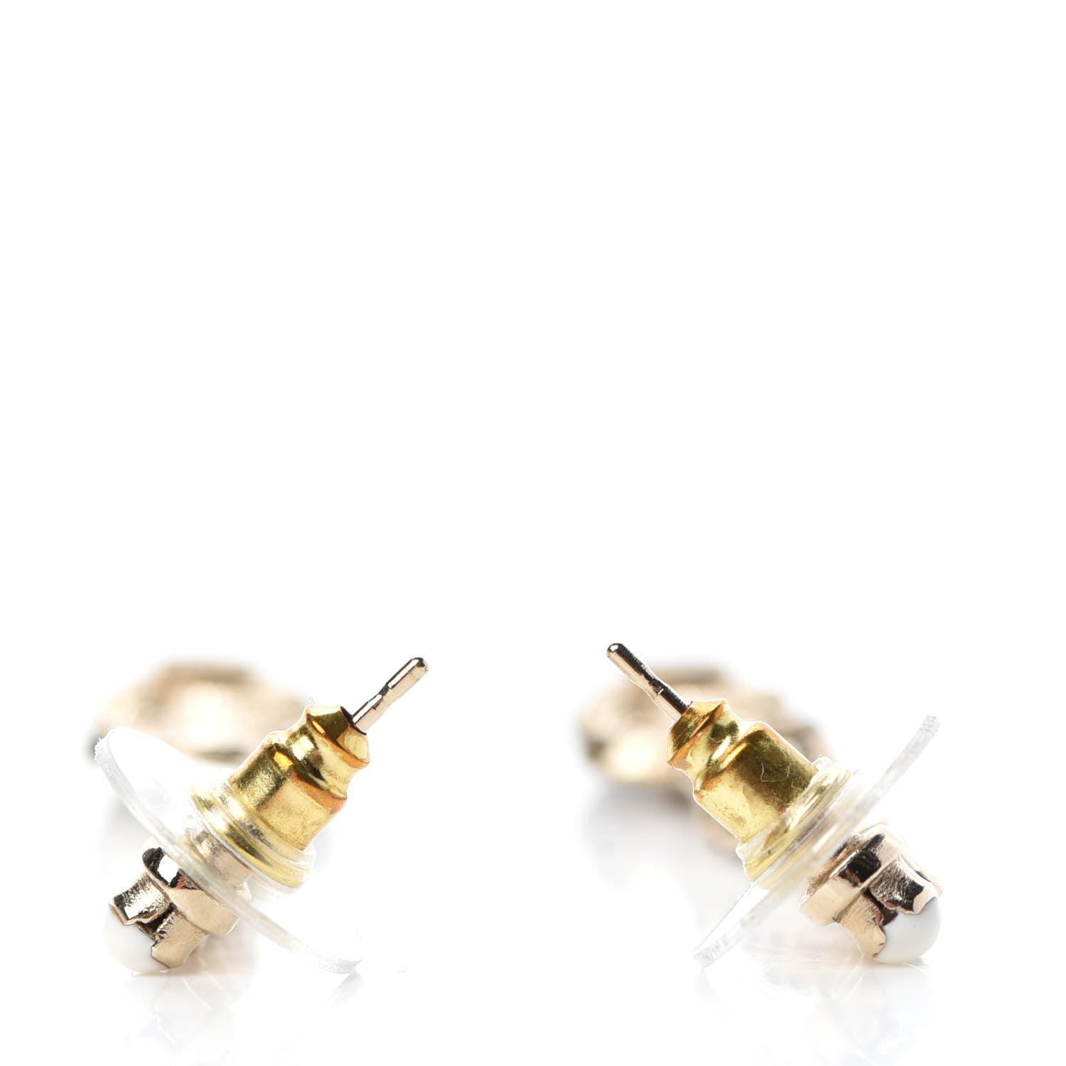 Chanel Crystal Enamel Flower CC Drop Earrings Gold White Black 3 of 5