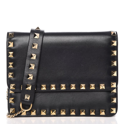Valentino Garavani Vitello Mini Rockstud Chain Flap Crossbody Bag Black 1 of 11