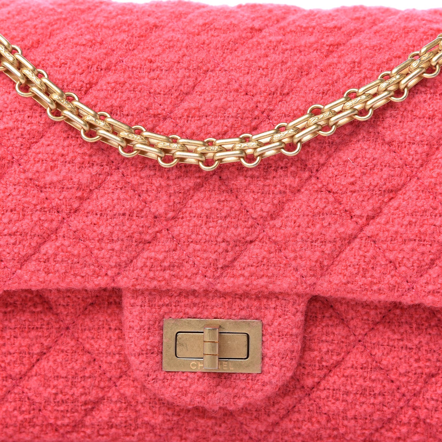 Chanel Wool Tweed Quilted 2.55 Reissue 225 Flap Pink 10 of 10