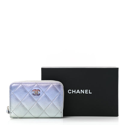 Chanel Gradient Metallic Calfskin Quilted Zip Around Coin Purse Wallet Silver Blue Yellow Purple 10 of 10