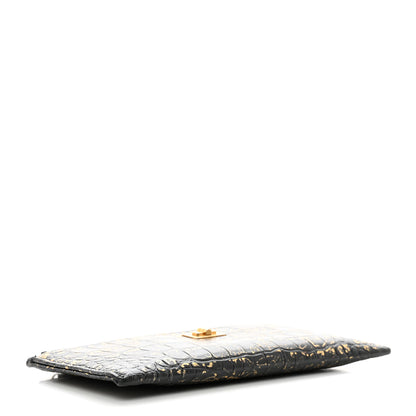 Chanel Calfskin Crocodile Embossed Graffiti 2.55 Cocodile Reissue Zip Pouch Black Gold 4 of 7