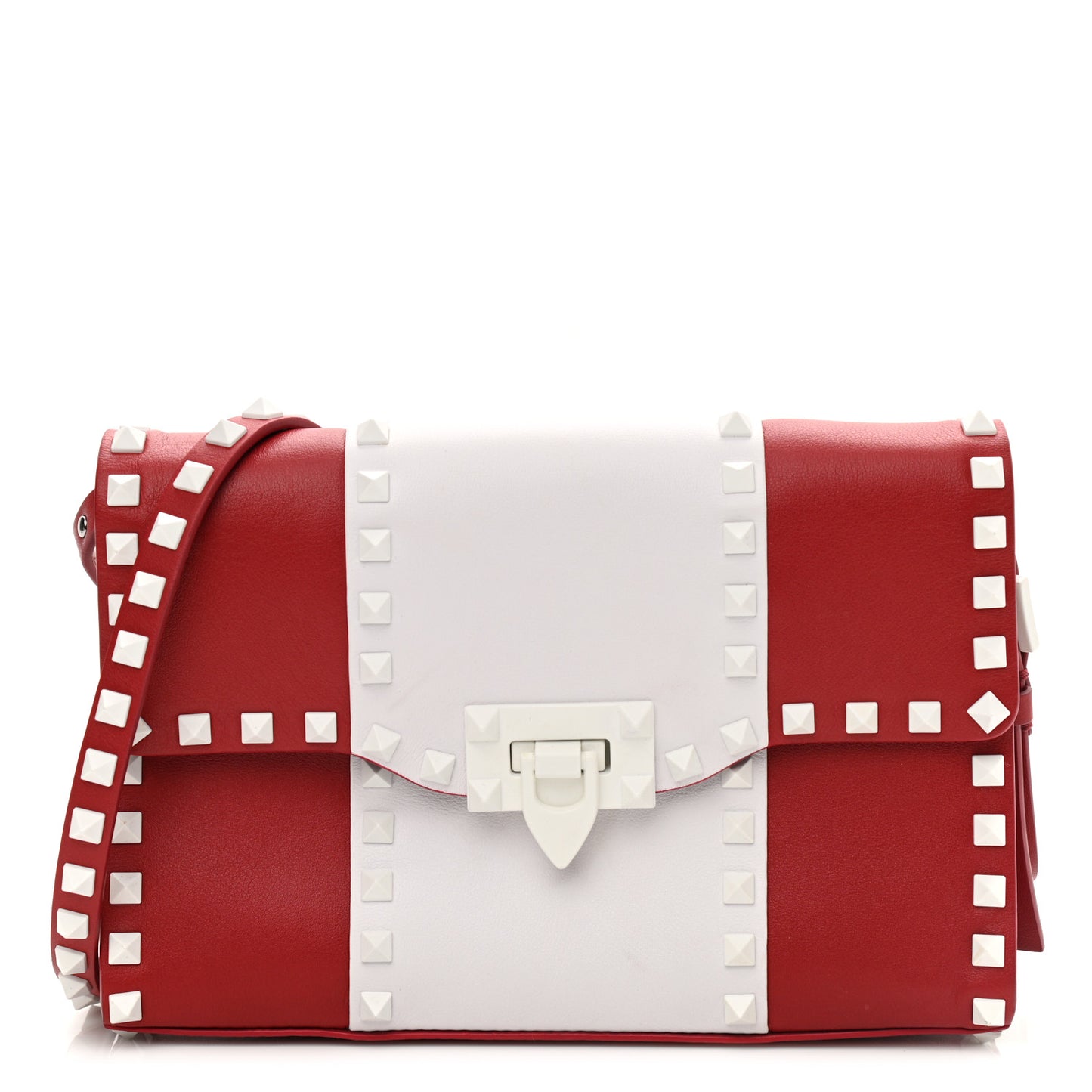 Vitello Colorblock Medium Free Rockstud Flip Lock Crossbody Bag Rosso Valentino Optic White