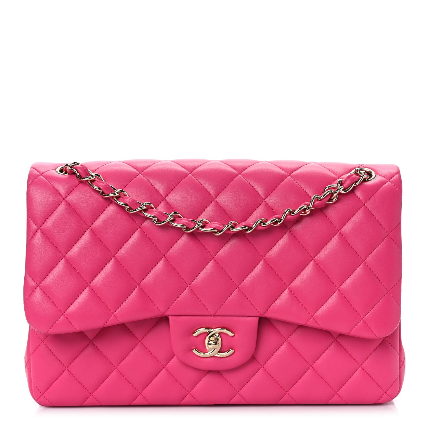 Lambskin Quilted Jumbo Double Flap Dark Pink