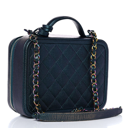 Chanel Iridescent Caviar Quilted Medium CC Filigree Vanity Case Dark Turquoise 3 of 10