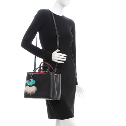 Fendi Vitello Dolce Fox Mink Bi-Color Monster Mirror Charm Petite 2Jours Tote Black Bordeaux Acquamarine 2 of 8