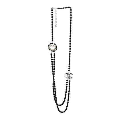 Chanel Bead Crystal Baguette Multi Strand CC Smiley Emoji Necklace Silver Black 3 of 7