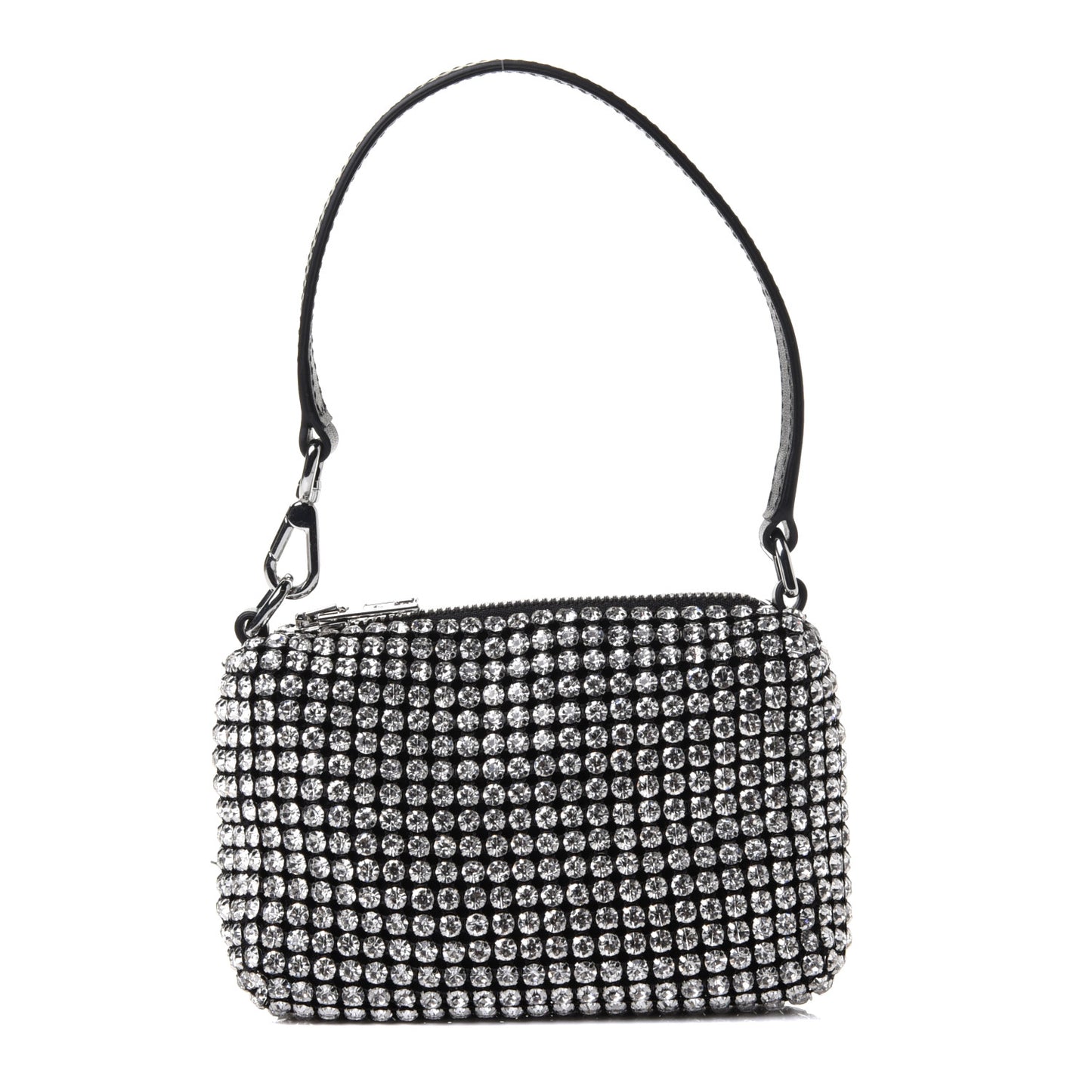 Mesh Crystal Rhinestone Mini Heiress Pouch Black Silver