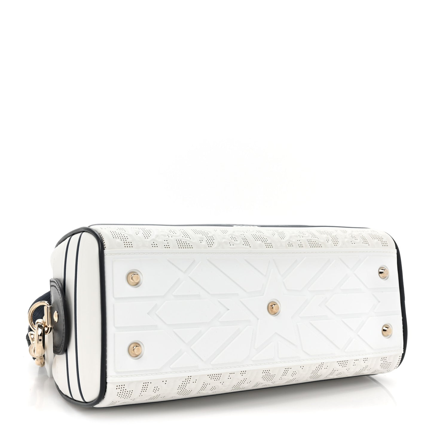 Perforated Calfskin Small Dior Vibe Classic Bowling Bag White