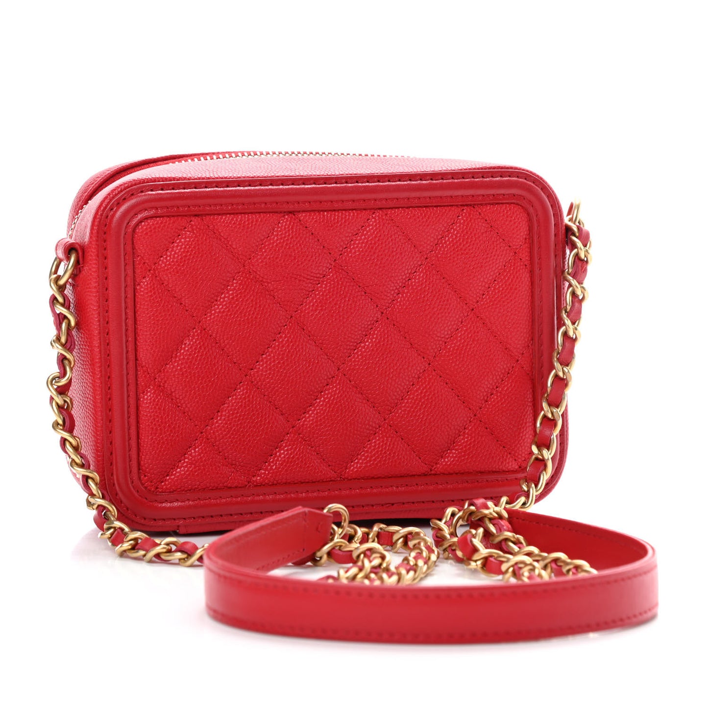 Caviar Quilted Filigree Vanity Clutch With Chain Red