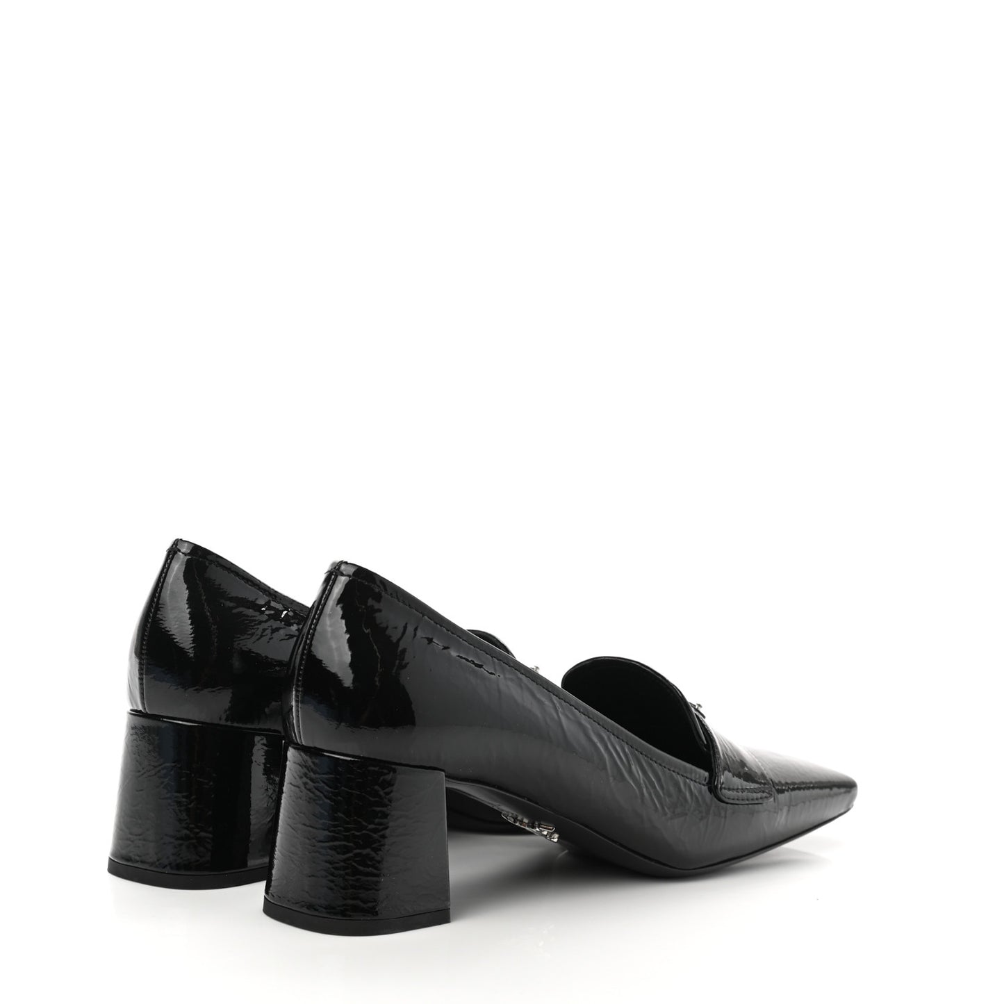 Naplak Metal Triangle Logo Square Toe 55mm Loafer Pumps 36.5 Black