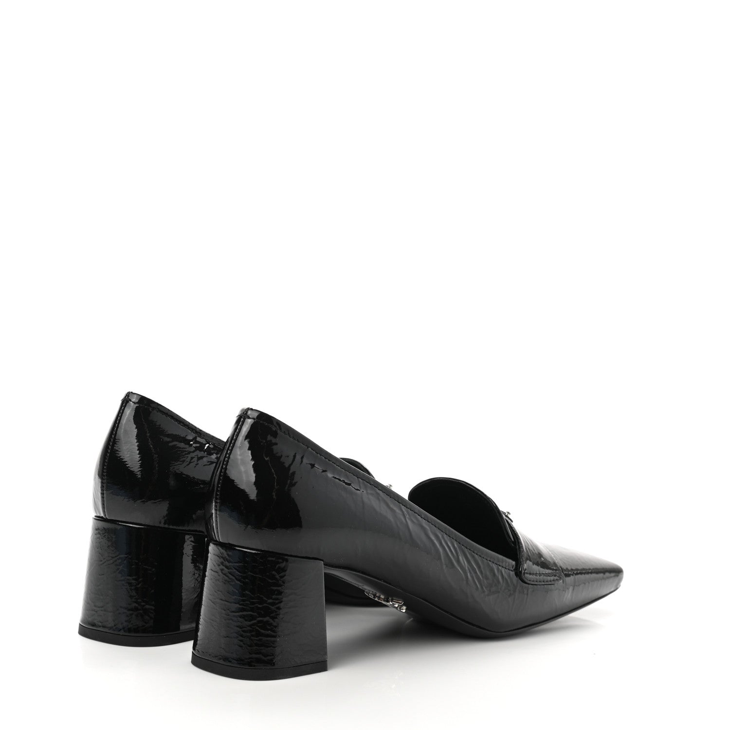 Prada Naplak Metal Triangle Logo Square Toe 55mm Loafer Pumps 36.5 Black 4 of 9