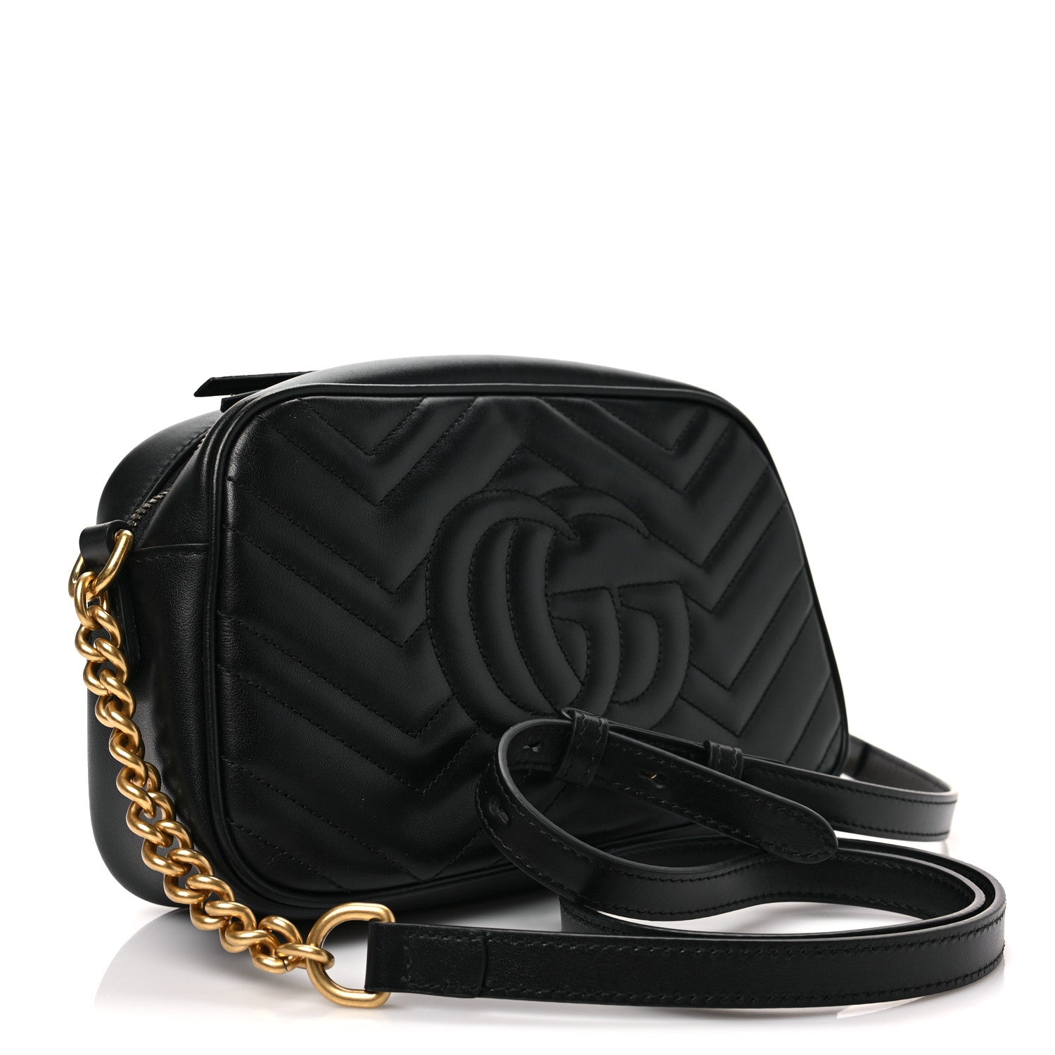 Gucci Calfskin Matelasse Small GG Marmont Chain Shoulder Bag Black 3 of 8