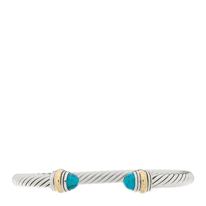 David Yurman Sterling Silver 14K Yellow Gold Turquoise 5mm Cable Classics Bracelet 1 of 4