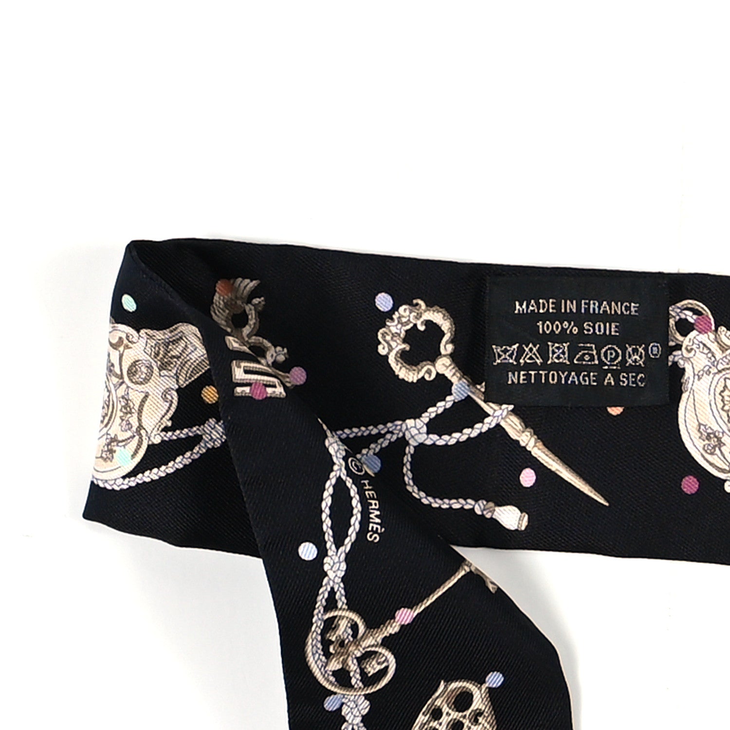 Hermes Silk Les Cles A Pois Twilly Black Beige Rose Multicolor 3 of 3