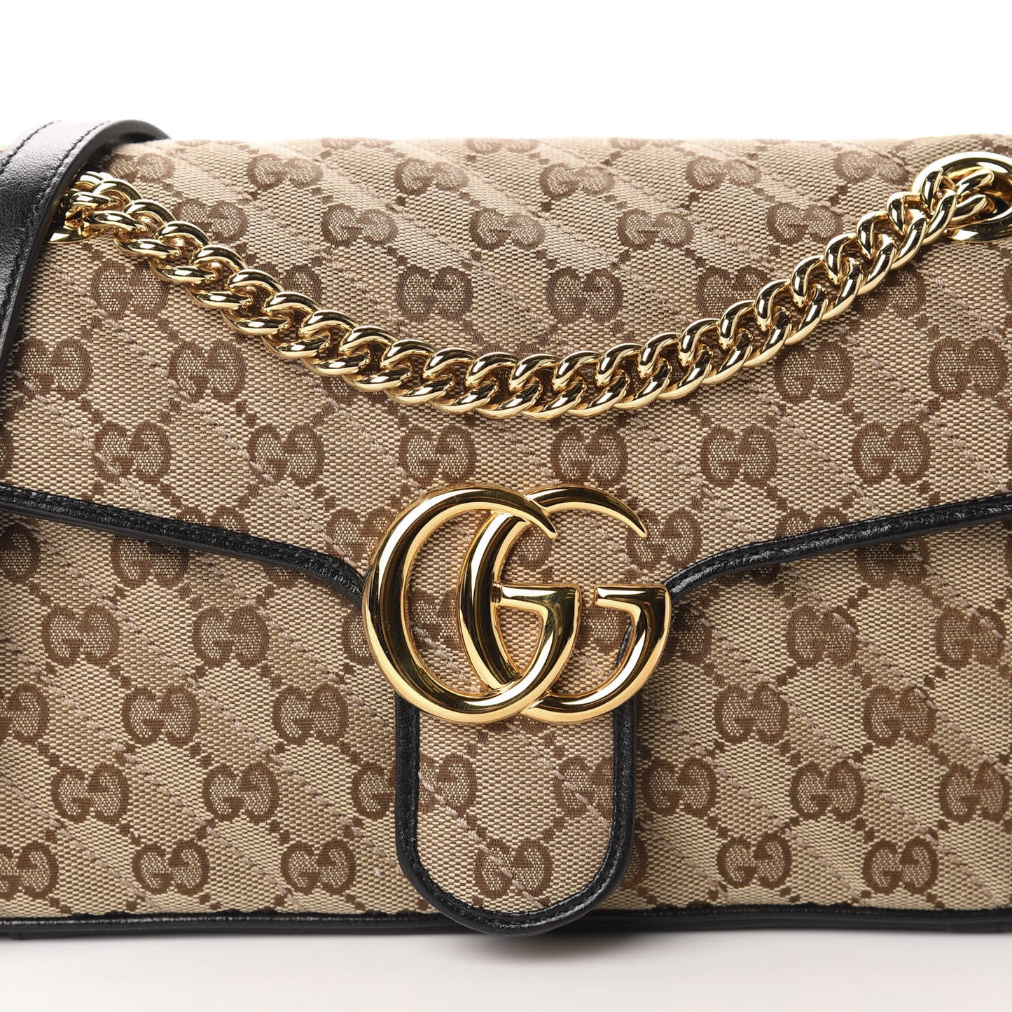 Monogram Matelasse Diagonal Small GG Marmont Shoulder Bag Beige Black