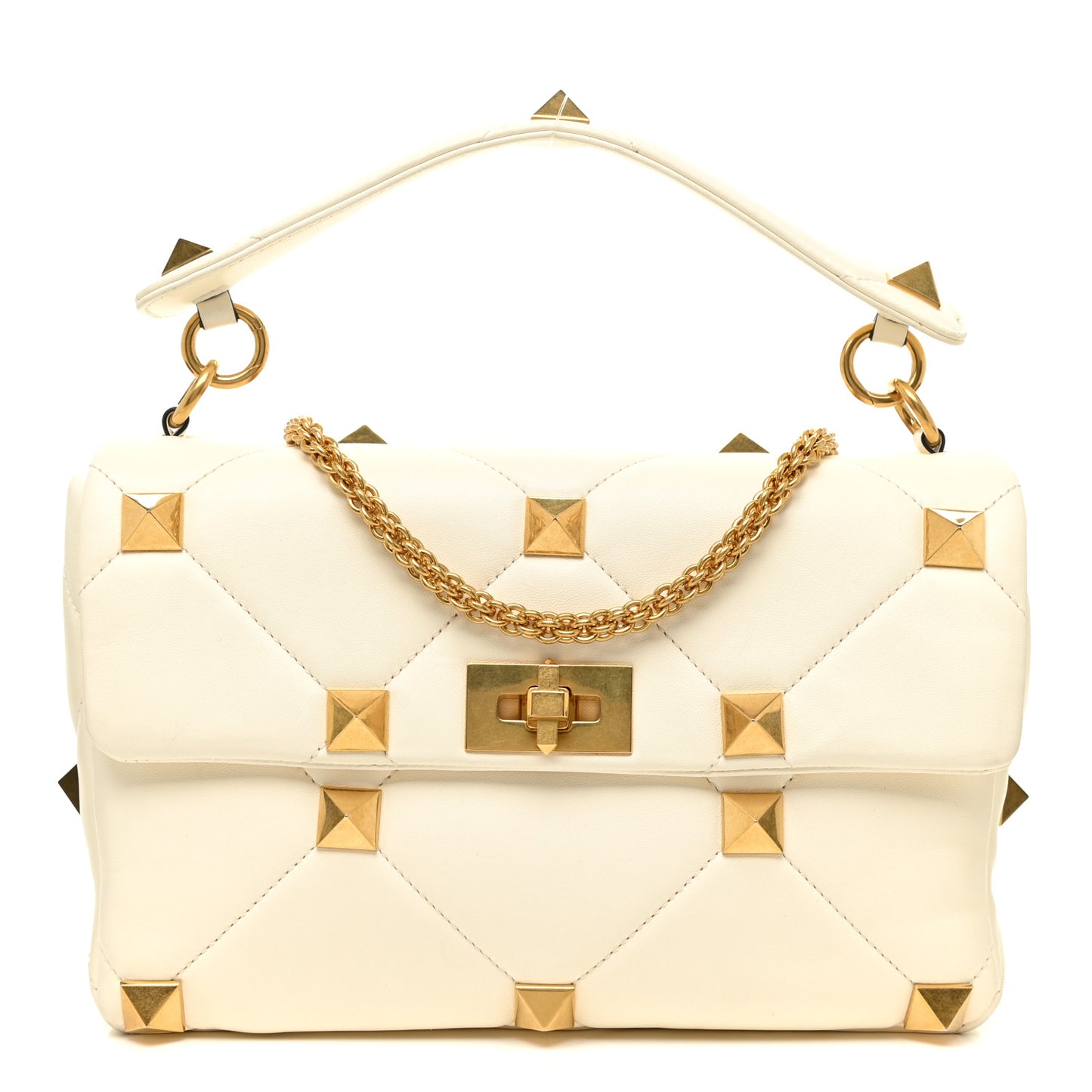 Nappa Large Roman Stud Shoulder Bag Ivory