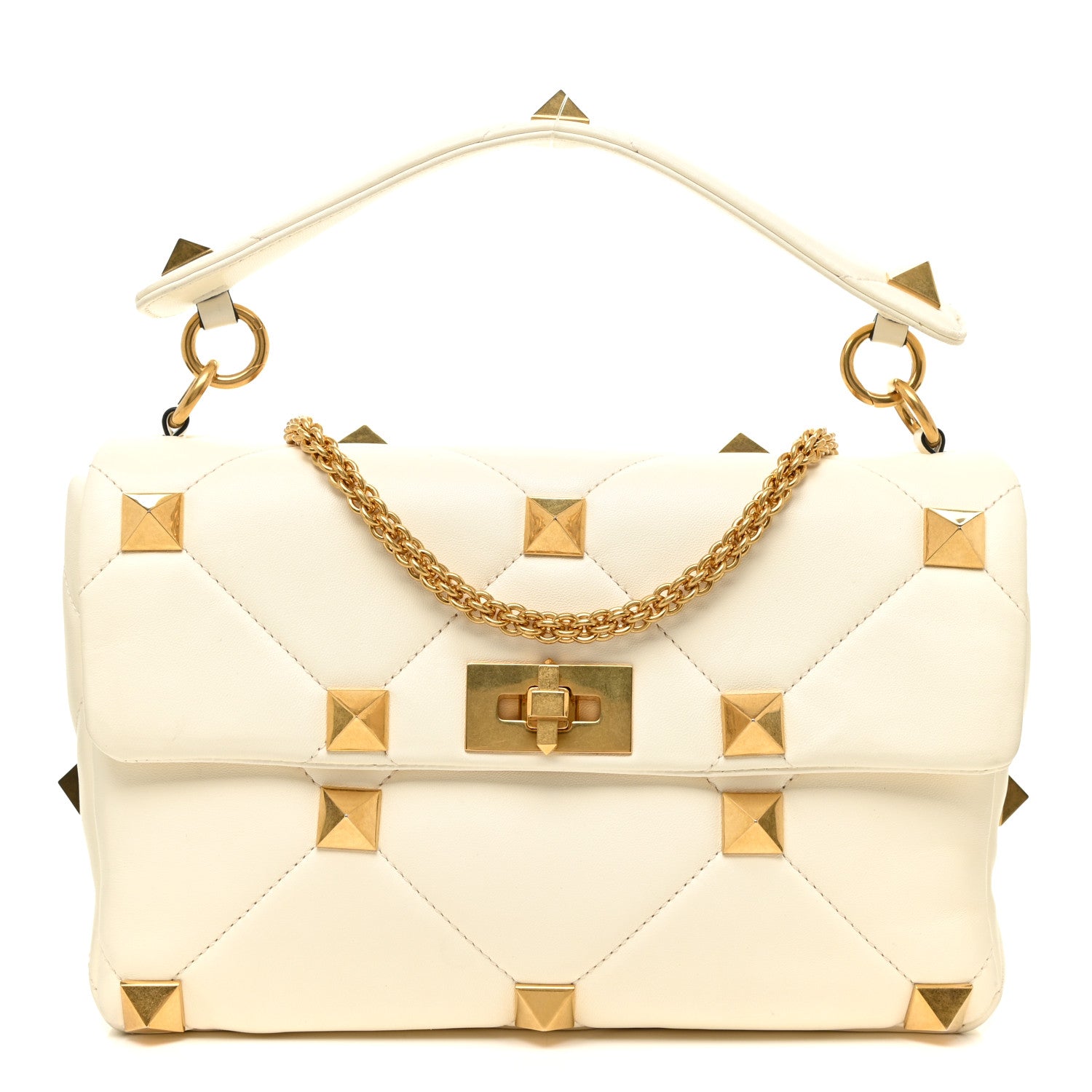 Valentino Garavani Nappa Large Roman Stud Shoulder Bag Ivory 1 of 18