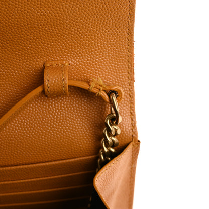 Saint Laurent Grain De Poudre Matelasse Chevron Cassandre Chain Wallet Senape Yellow 13 of 20