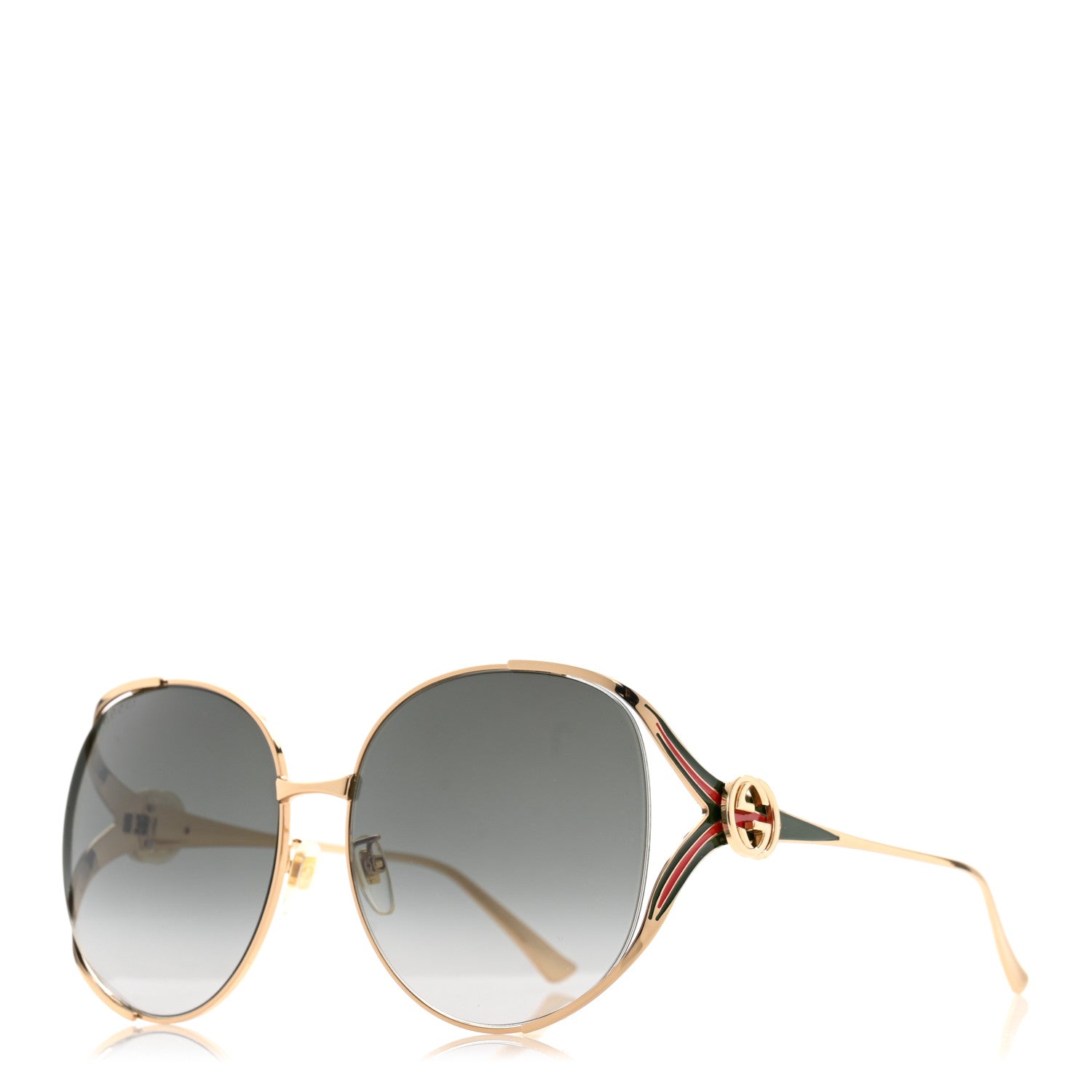 Gucci Metal Oversized Round Frame GG0225S Sunglasses Gold 1 of 9