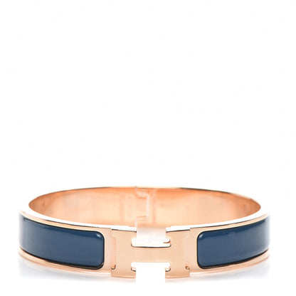 Hermes Narrow Enamel Clic Clac H Bracelet GM Bleu De Genes 1 of 5