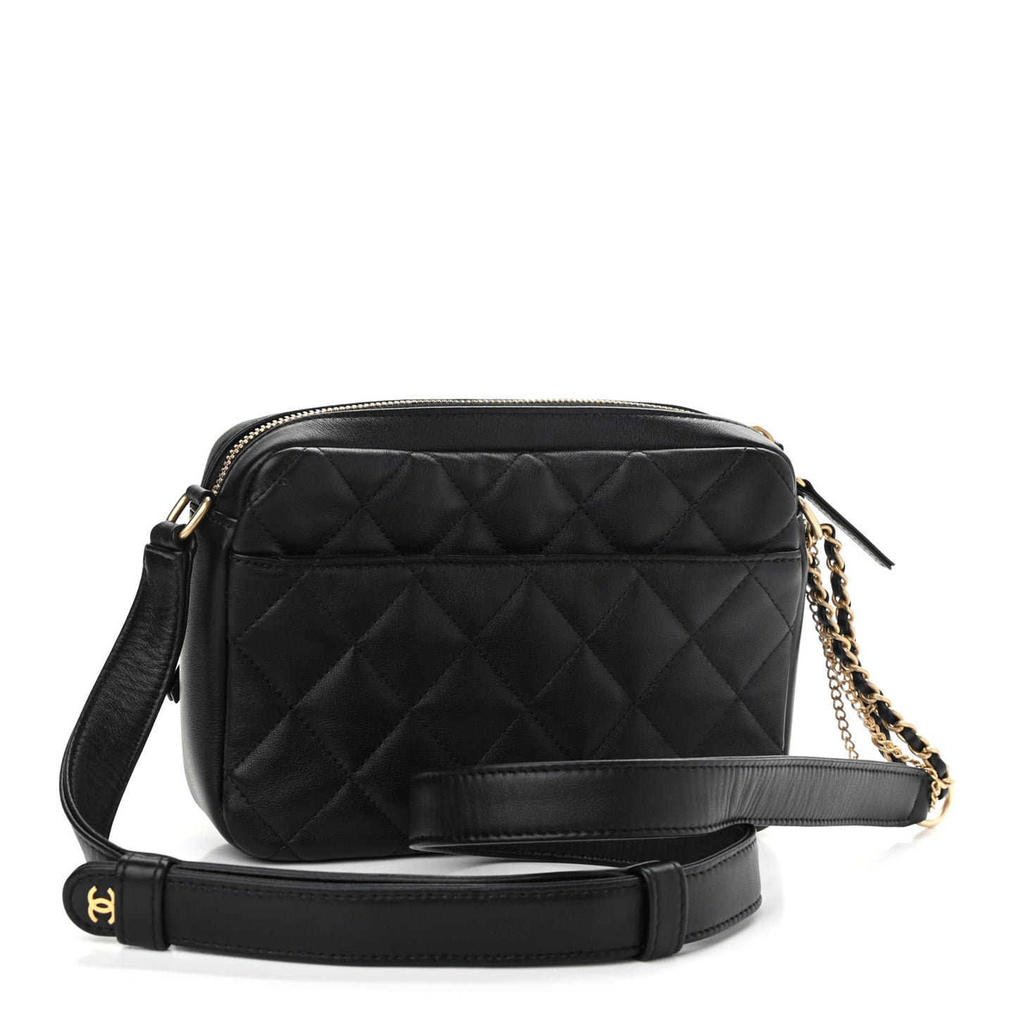 Calfskin Quilted Small Camera Case Black