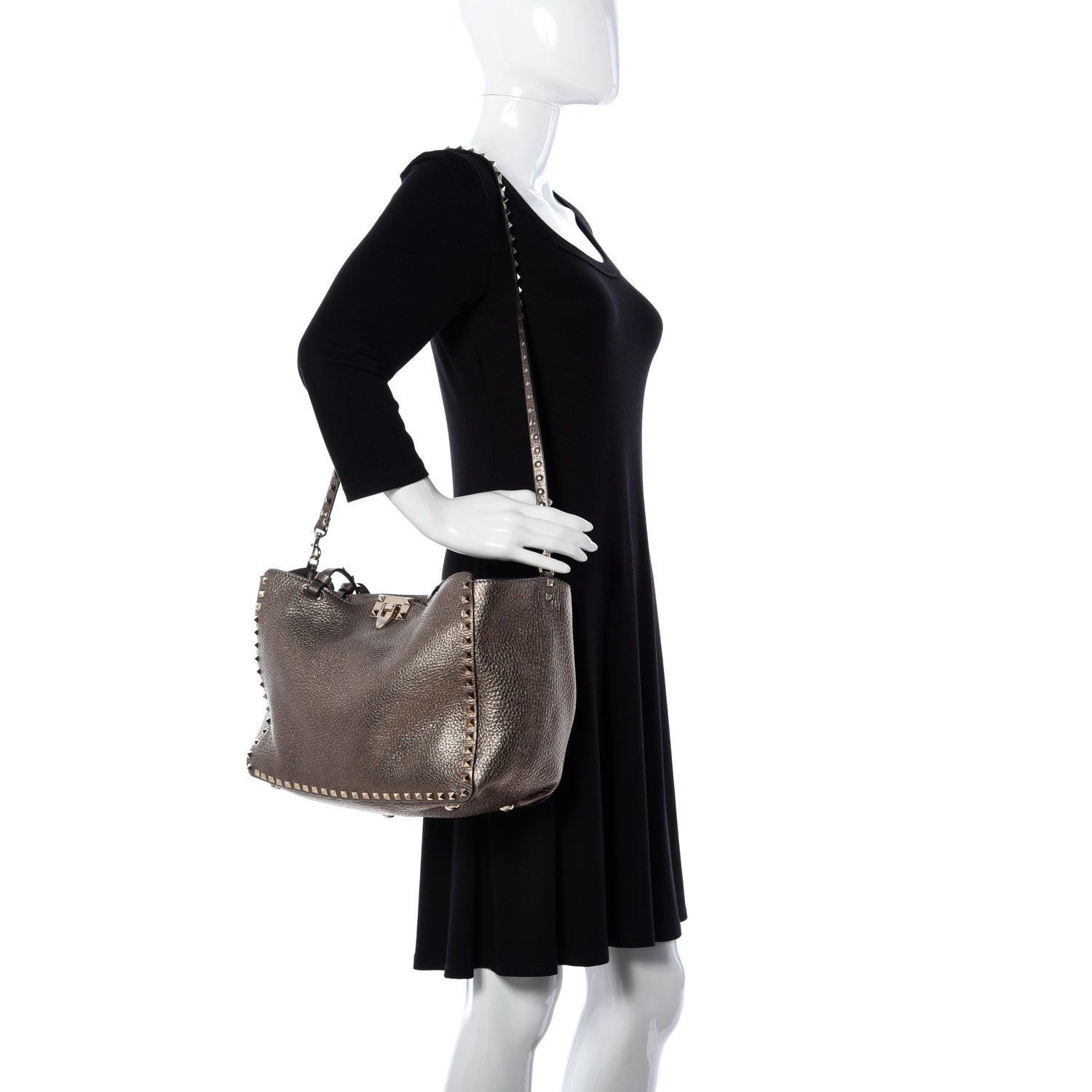 Valentino Garavani Metallic Alce Printed Calfskin Medium Rockstud Tote Sasso 2 of 9