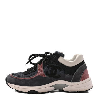 Chanel Nylon Calfskin Suede Womens CC Sneakers 39.5 Grey Pink 1 of 9