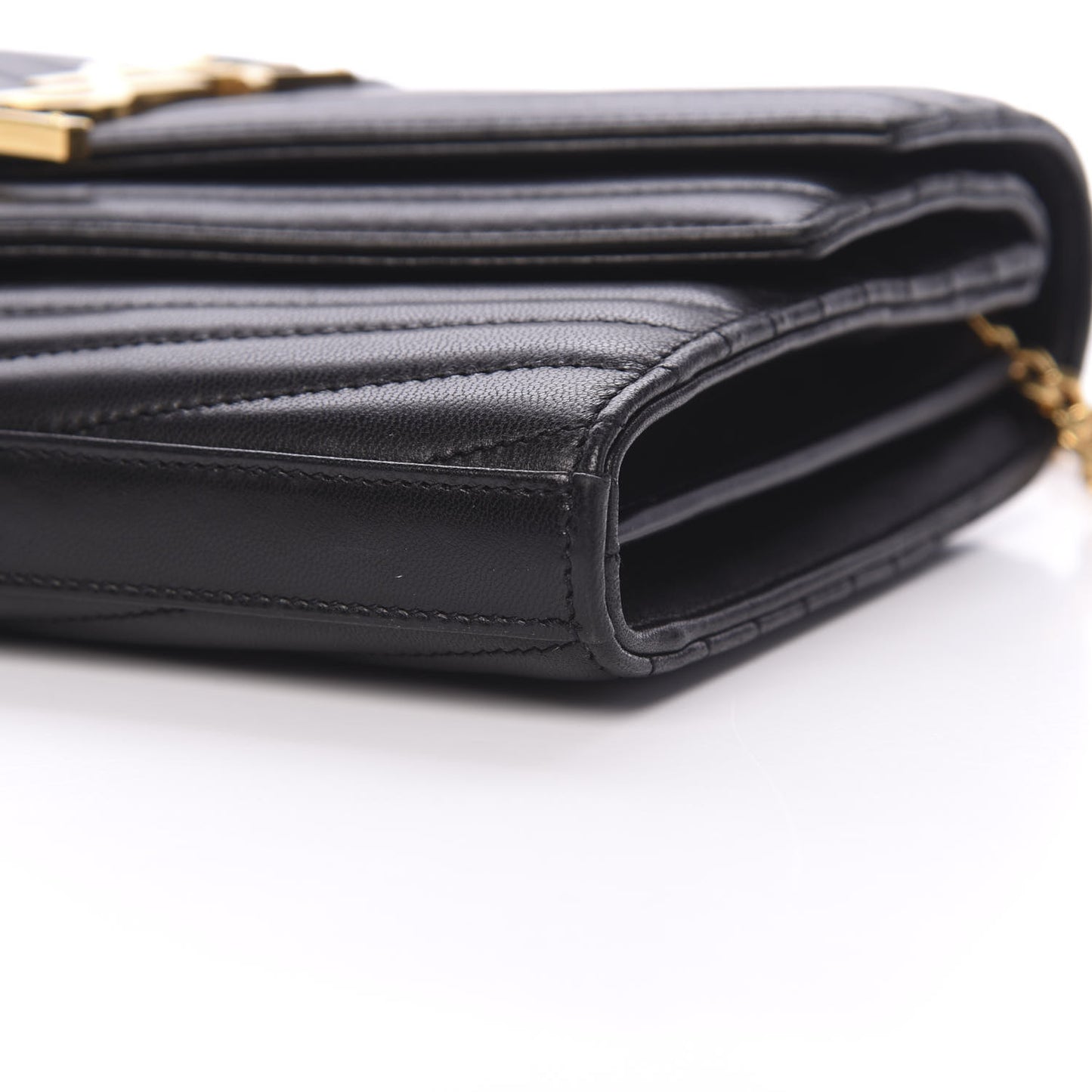 Lambskin Matelasse Chevron Monogram Sulpice Chain Wallet Black