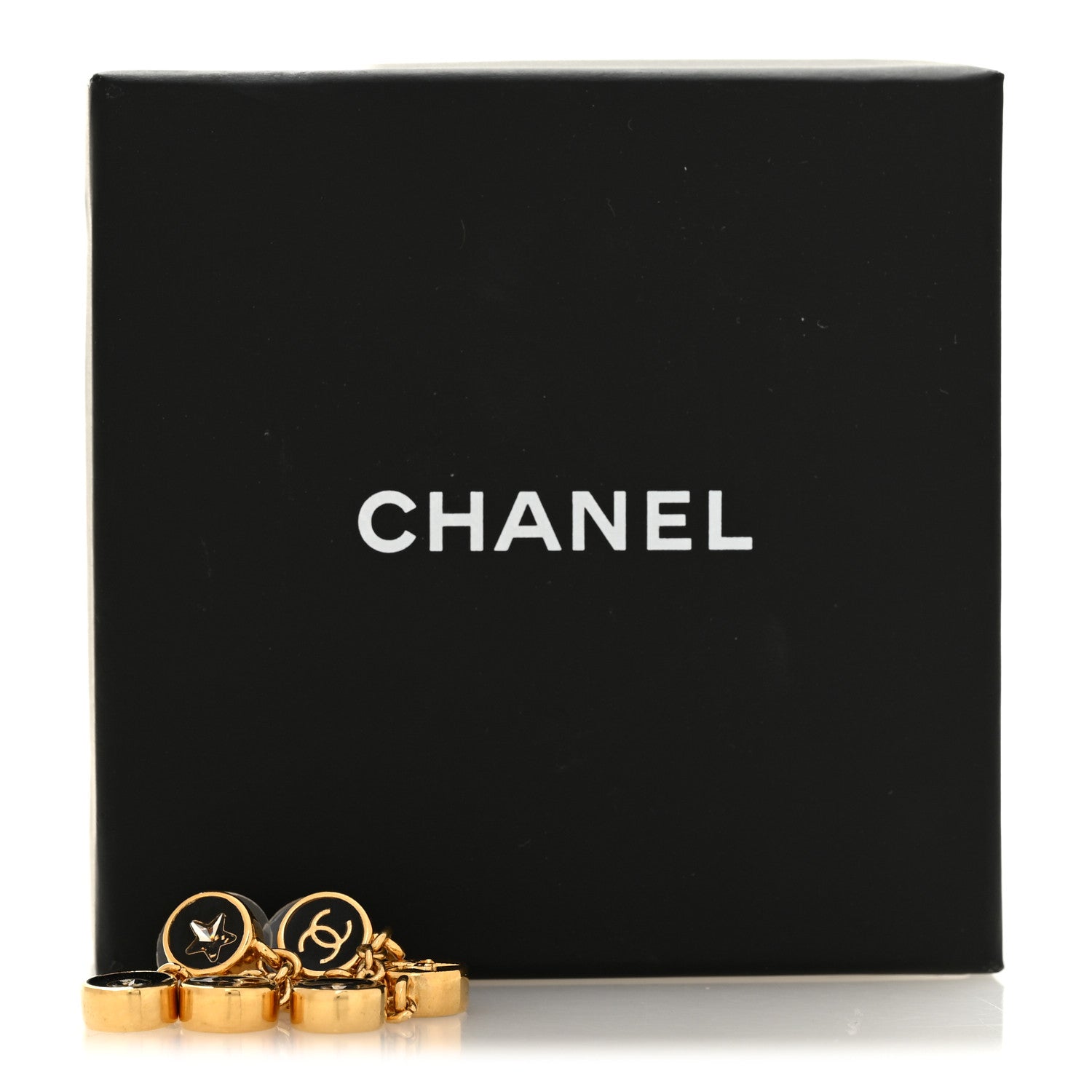 Chanel Metal Enamel CC Drop Earrings Black Gold 5 of 5