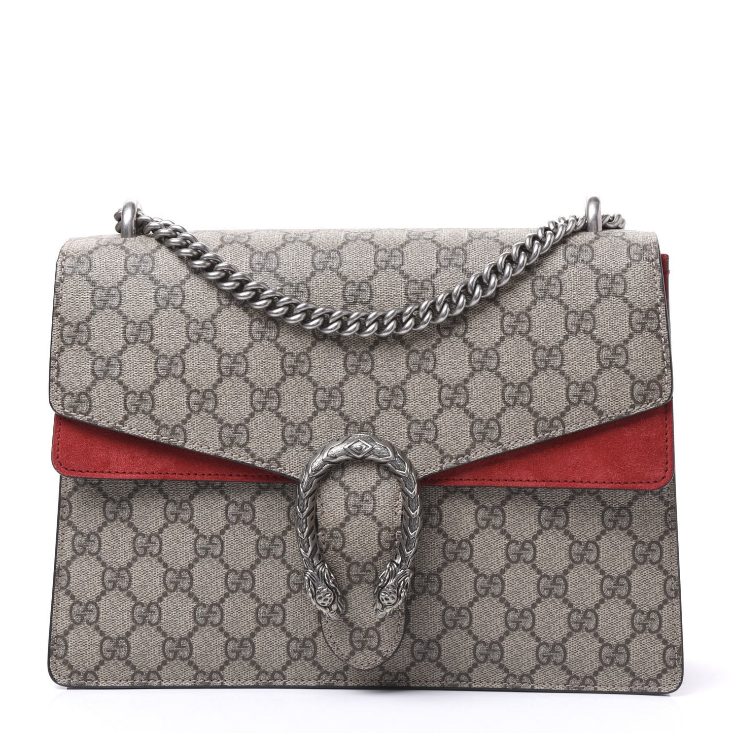 GG Supreme Monogram Suede Cudu Medium Dionysus Shoulder Bag Beige Ebony Vulcanic Red