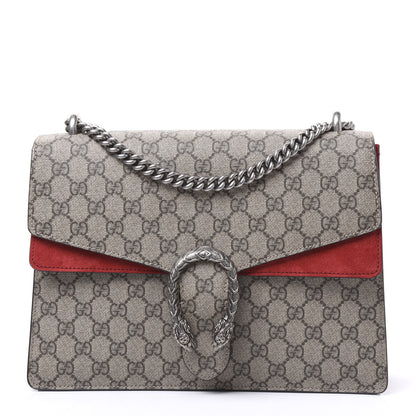 Gucci GG Supreme Monogram Suede Cudu Medium Dionysus Shoulder Bag Beige Ebony Vulcanic Red 1 of 8
