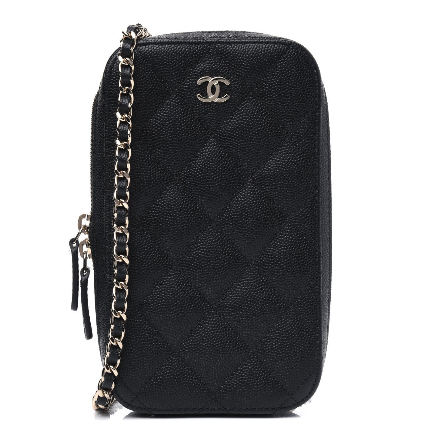 Caviar Quilted Zip Phone Case Black