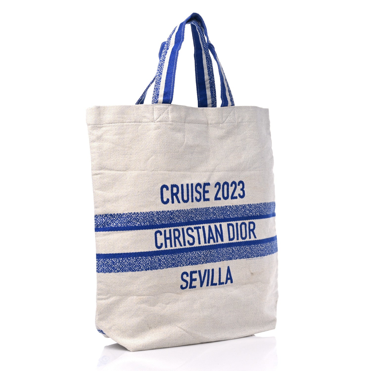 Christian Dior Canvas Print Cruise Tote Ivory Blue 3 of 9